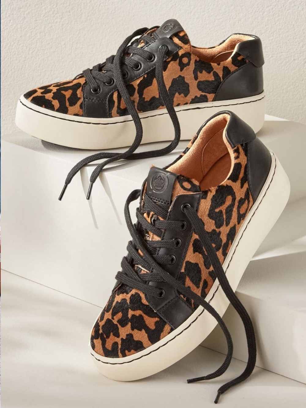 Born Mira Leopard Fashion Sneaker Sz 7.5M Leather Cow Hair Upper NWOB